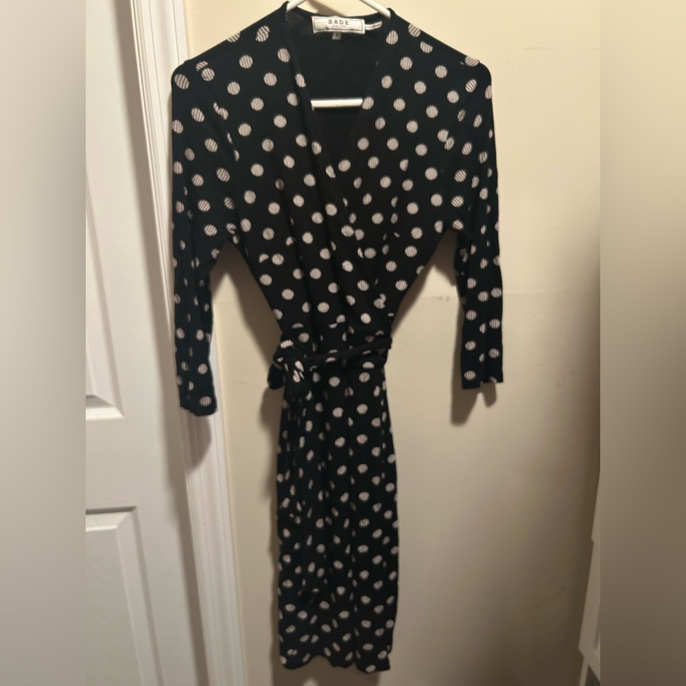 Sade New York 8 Black & White Polka Dot Wrap Dress with Tie